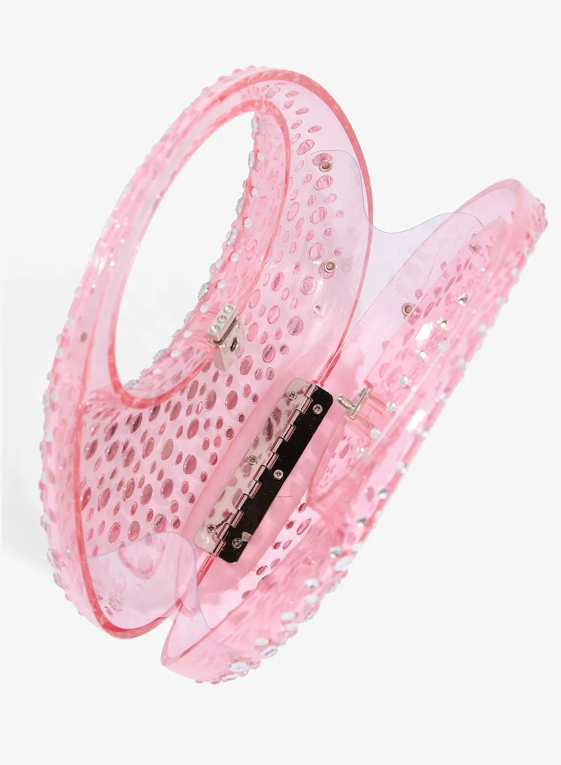 Namshi X Pink Rhinestone Embellished Transparent Statement Clutch for Women | Best Price UAE